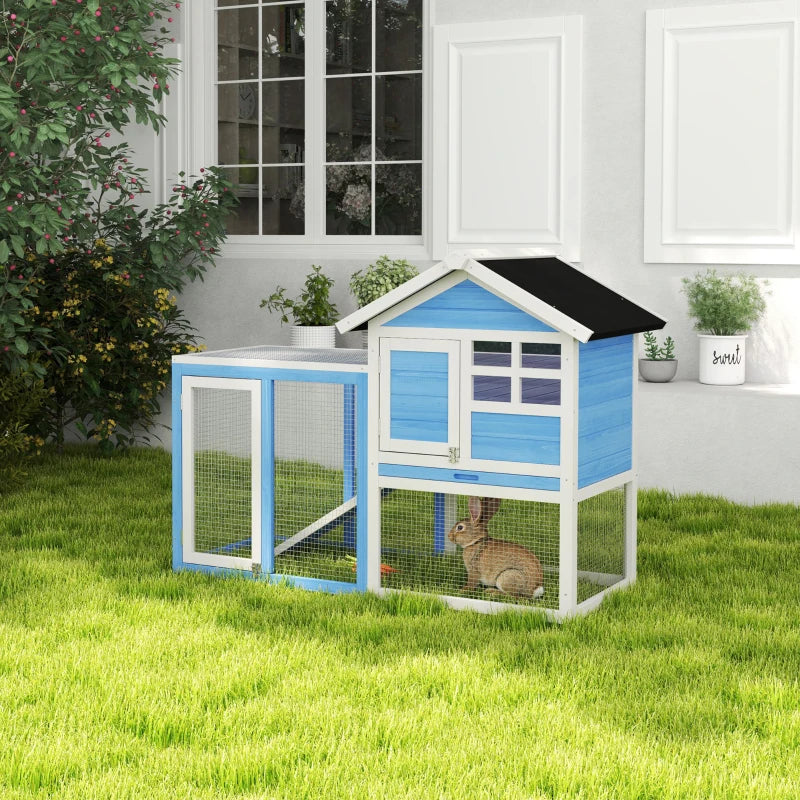 Wooden Rabbit Hutch Outdoor Kennel with Waterproof Asphalt Roof and Removable Tray
