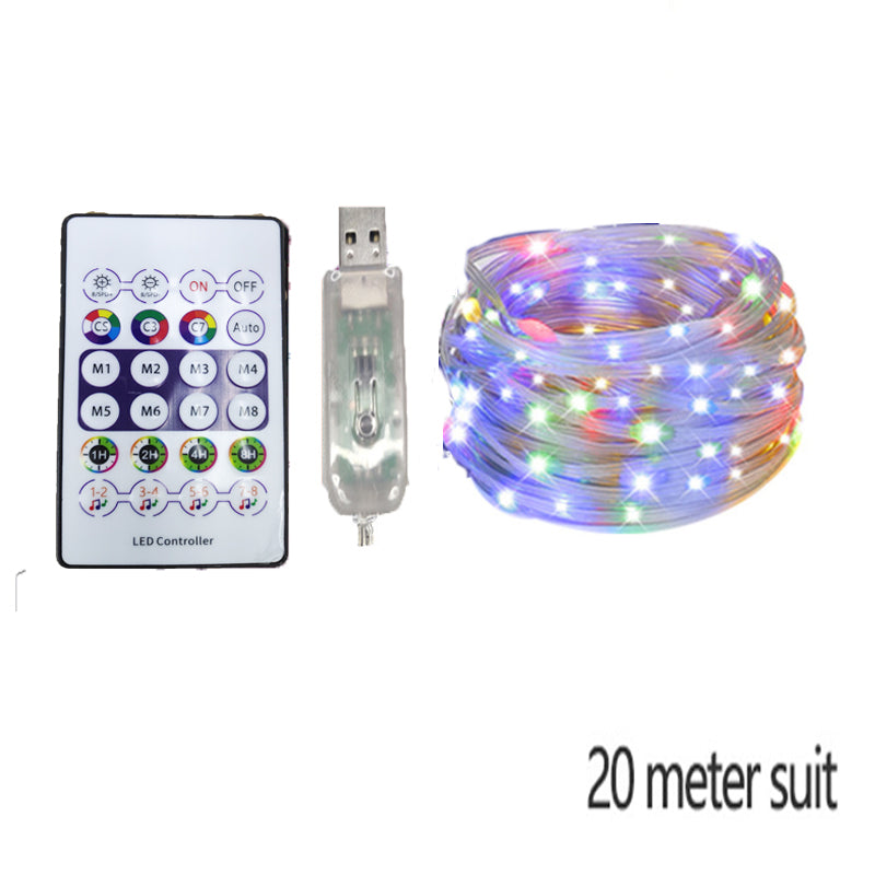 Outdoor RGB LED Rope Lights with Remote Control - 200 LEDs, Plug-In, Durable String Lighting