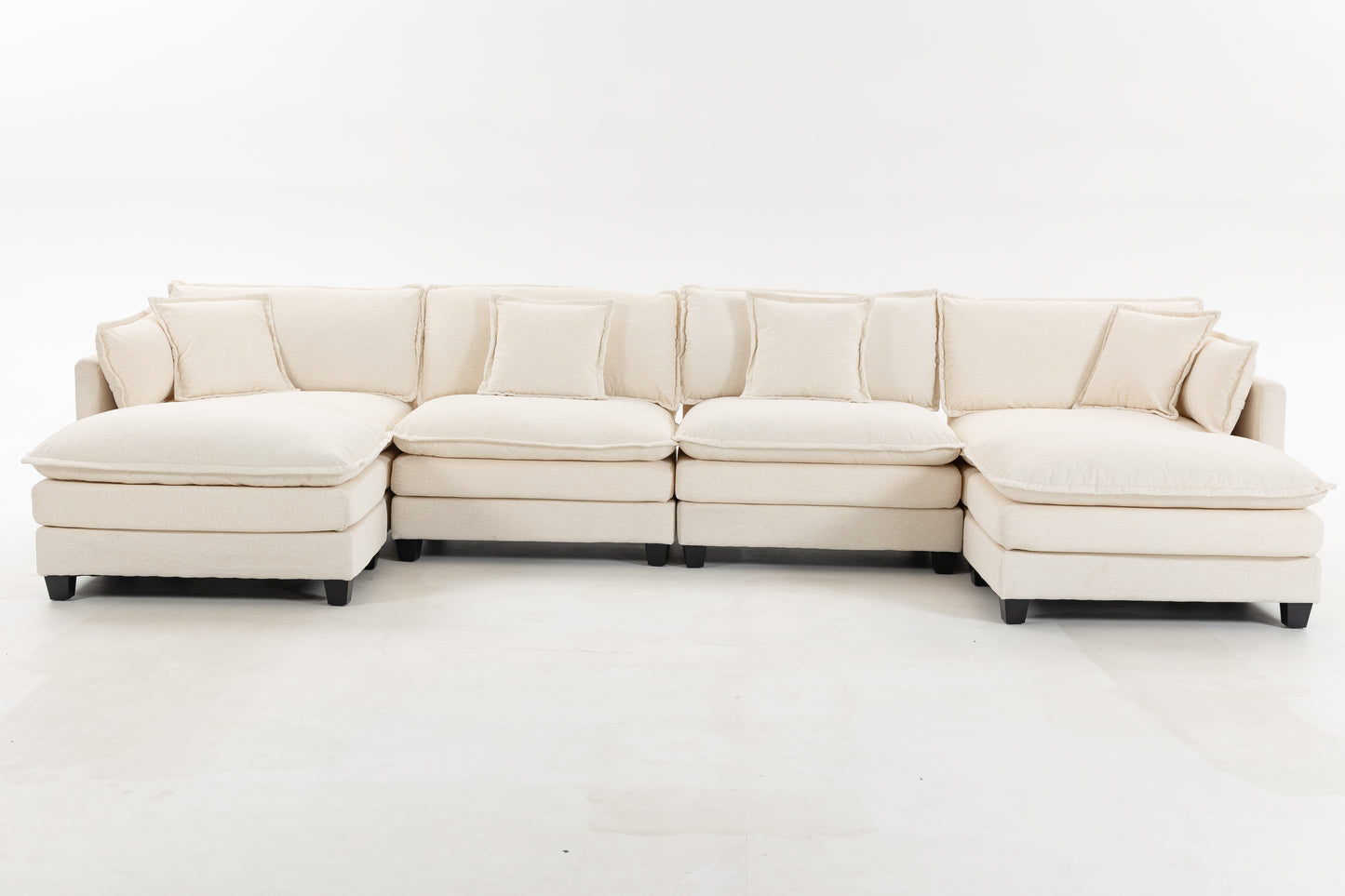 Antique White 4-Seat Sectional Sofa with Ottoman & Pillows