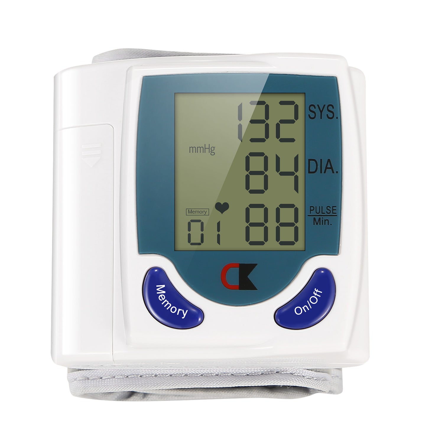 Digital Wrist Blood Pressure Monitor with Large LCD Screen and 60 Memory Slots - White