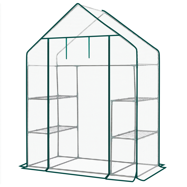 Mini Walk-In Greenhouse with PE Cover, 4-Shelf Indoor Outdoor Plant Garden for Patio Backyard, 56x29x77in, White