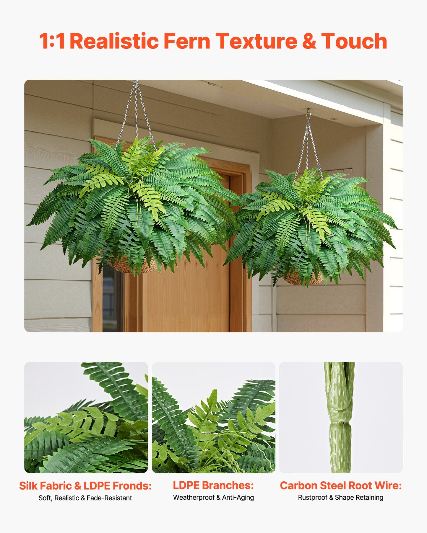 48 Inch Artificial Fern Bush Set of 2 - Faux Greenery for Indoor Outdoor Decor