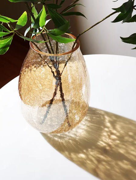 Ice-Crack Glass Vase with Dried Reeds Finish - Rustic Home Decor