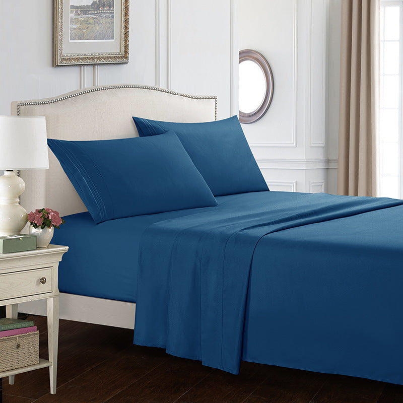 Embroidered Solid Color Bedding Set - Bed Sheets Pillowcases & Quilt Cover