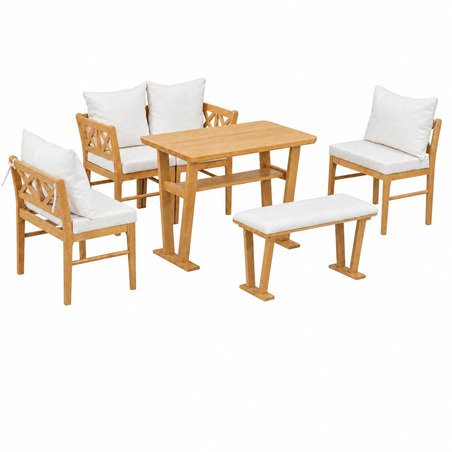 Farmhouse Solid Wood Kitchen Nook Dining Set for 6 - Natural & White