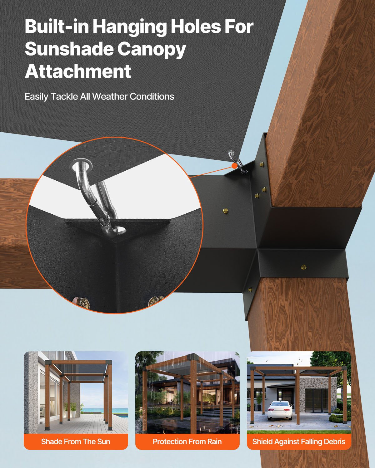 6x6 Inch Pergola Bracket Kit - 3-Way Corner Support for Wooden Beams, Black
