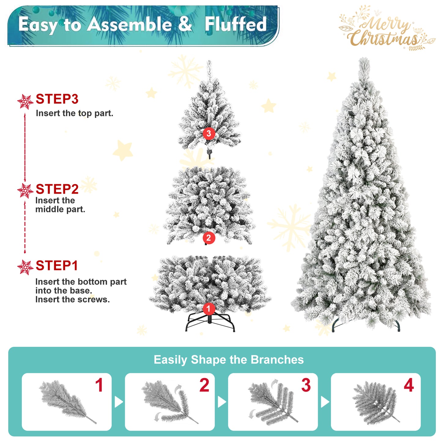 Flocked PVC Christmas Tree with Warm White LED Lights - Multiple Heights
