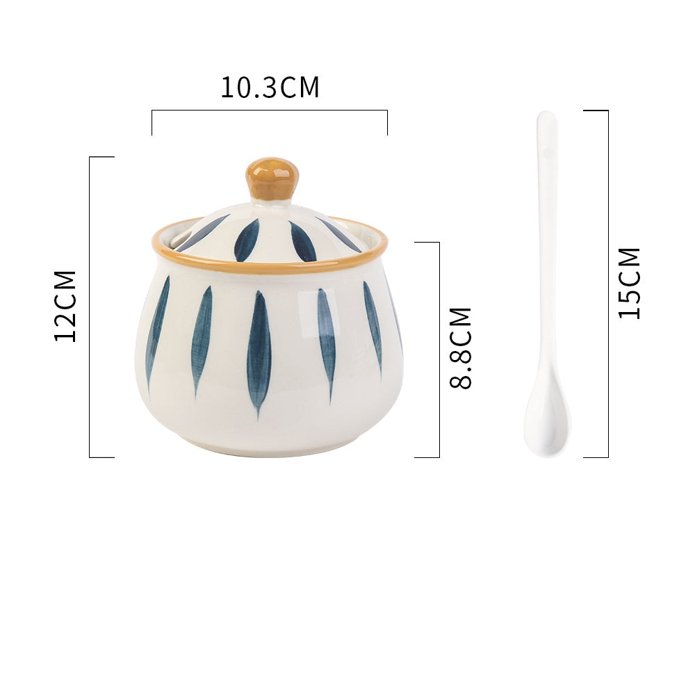 Ceramic Condiment Pot Set with Spoon - Kitchen Tableware, Household