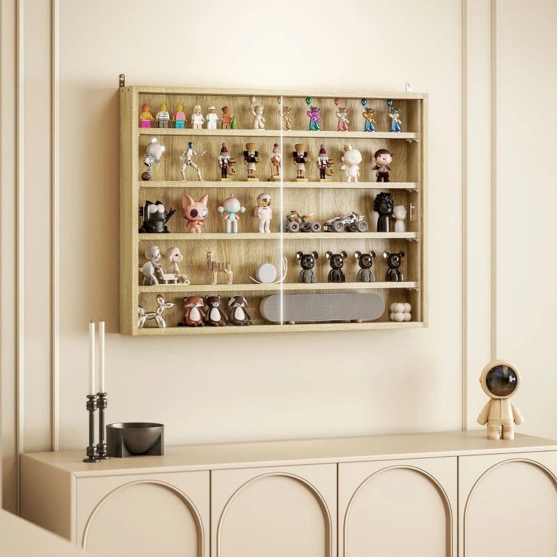 5-Tier Wall-Mounted Display Cabinet with Glass Doors - Oak