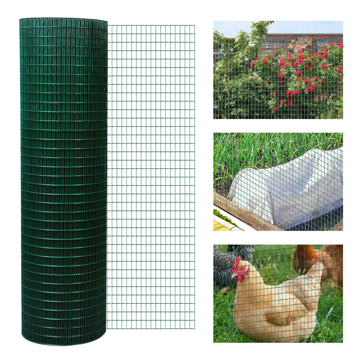 PVC Coated Steel Garden Fencing Mesh for Poultry, Animal Enclosures, and Gardens - Dark Green, 930x265x270mm