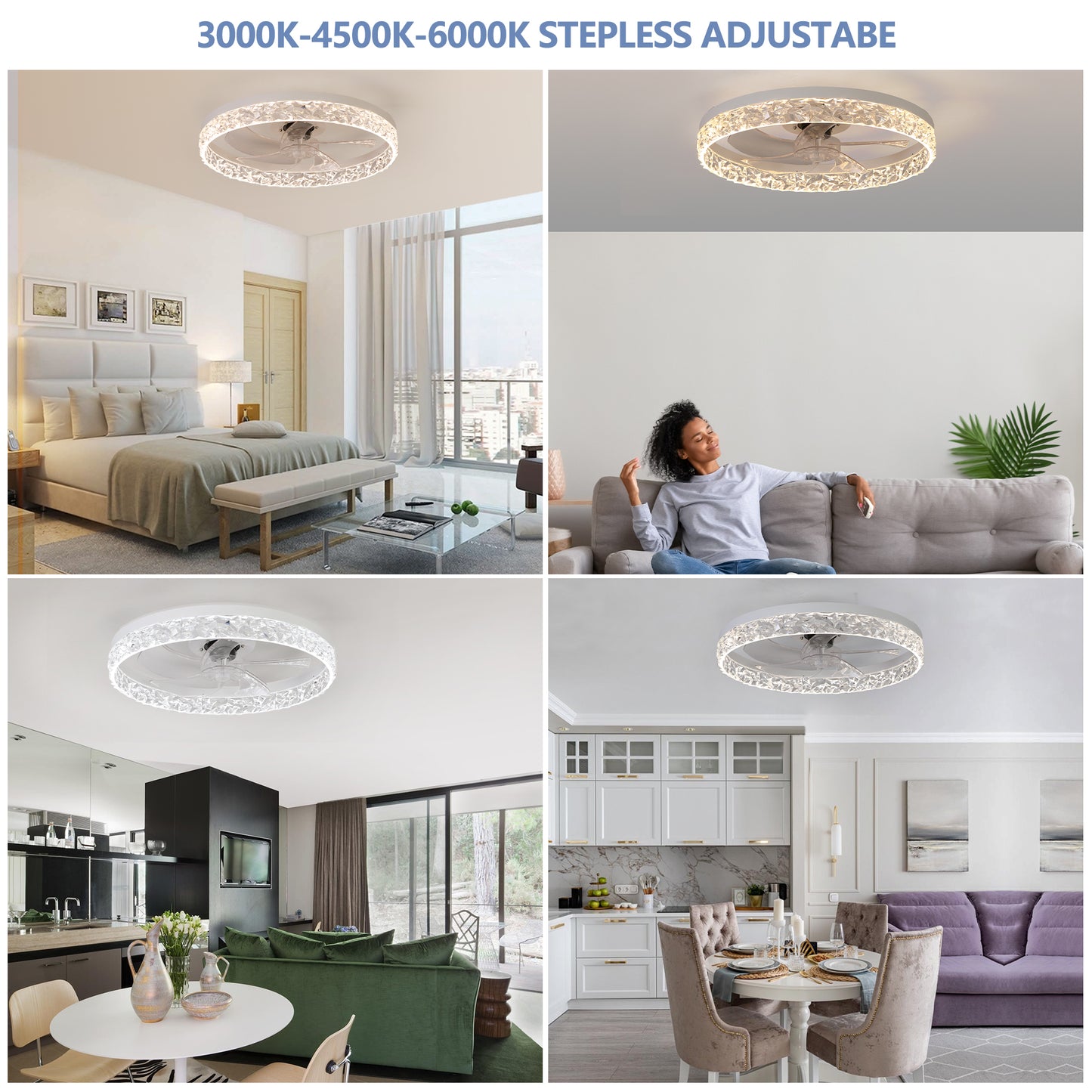 Dimmable LED Ceiling Fan Light with Remote Control - Modern Design
