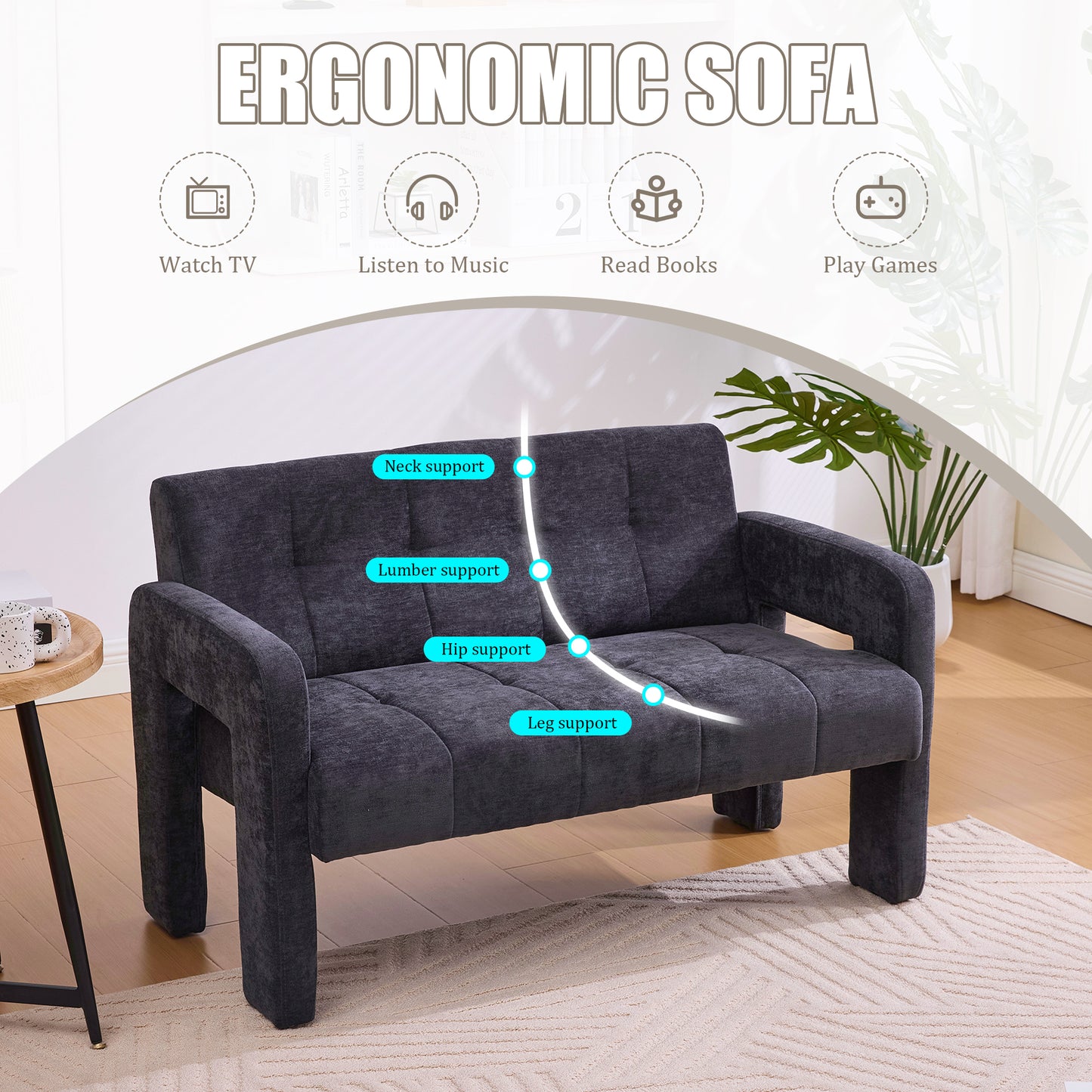 Nordic Modern Double Armchair - Upholstered Sofa in Black