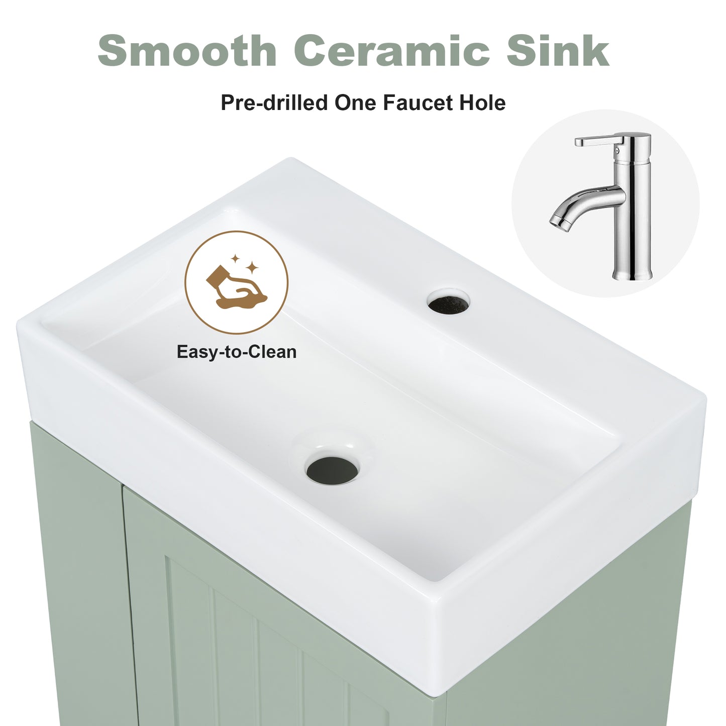 20-Inch Green Bathroom Vanity with Ceramic Sink & Storage
