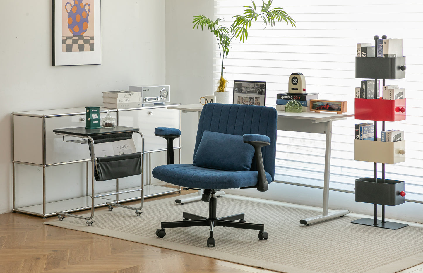 Blue Modern Linen Criss Cross Armrest Office Chair