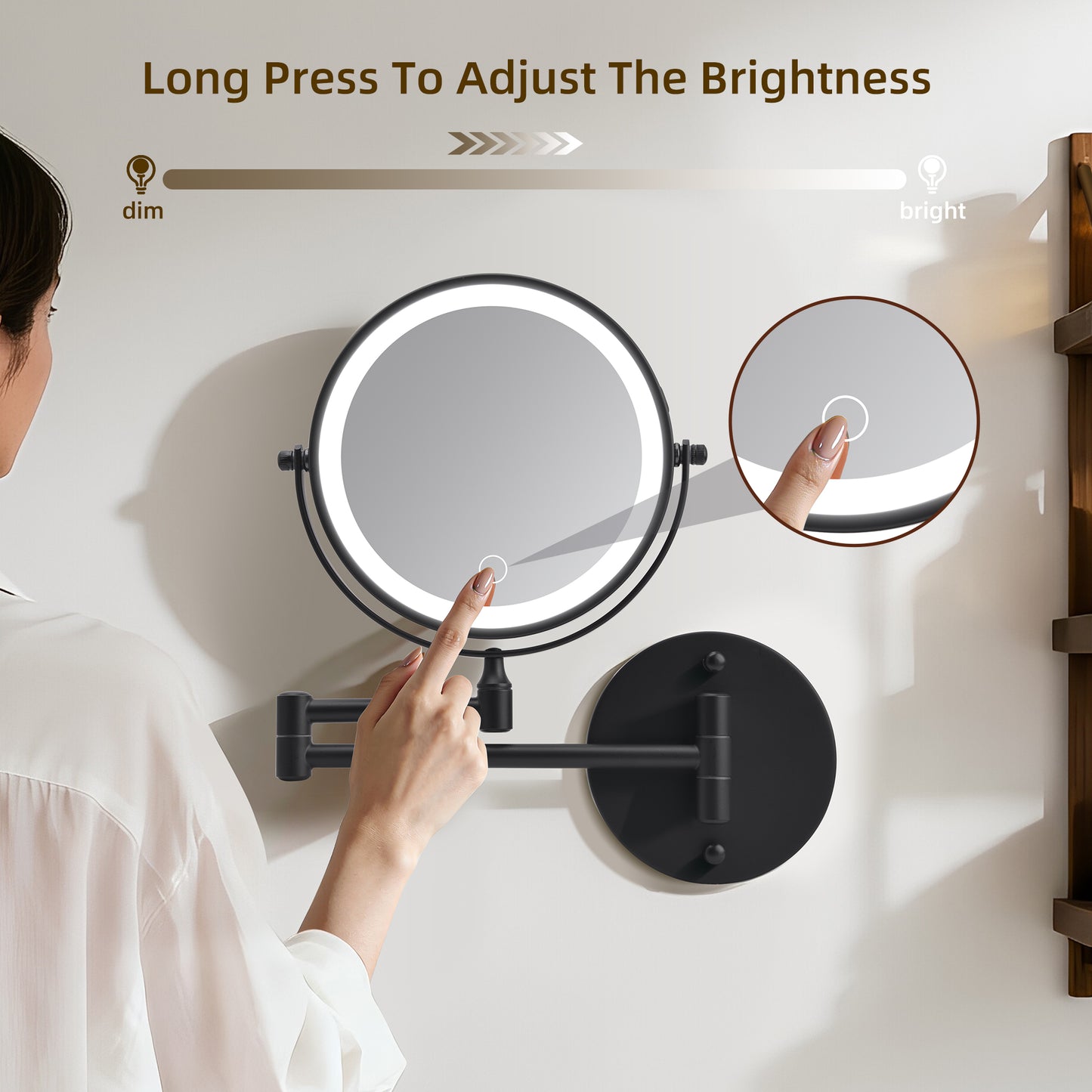 Rechargeable Wall Mounted Makeup Mirror with Lights - Black