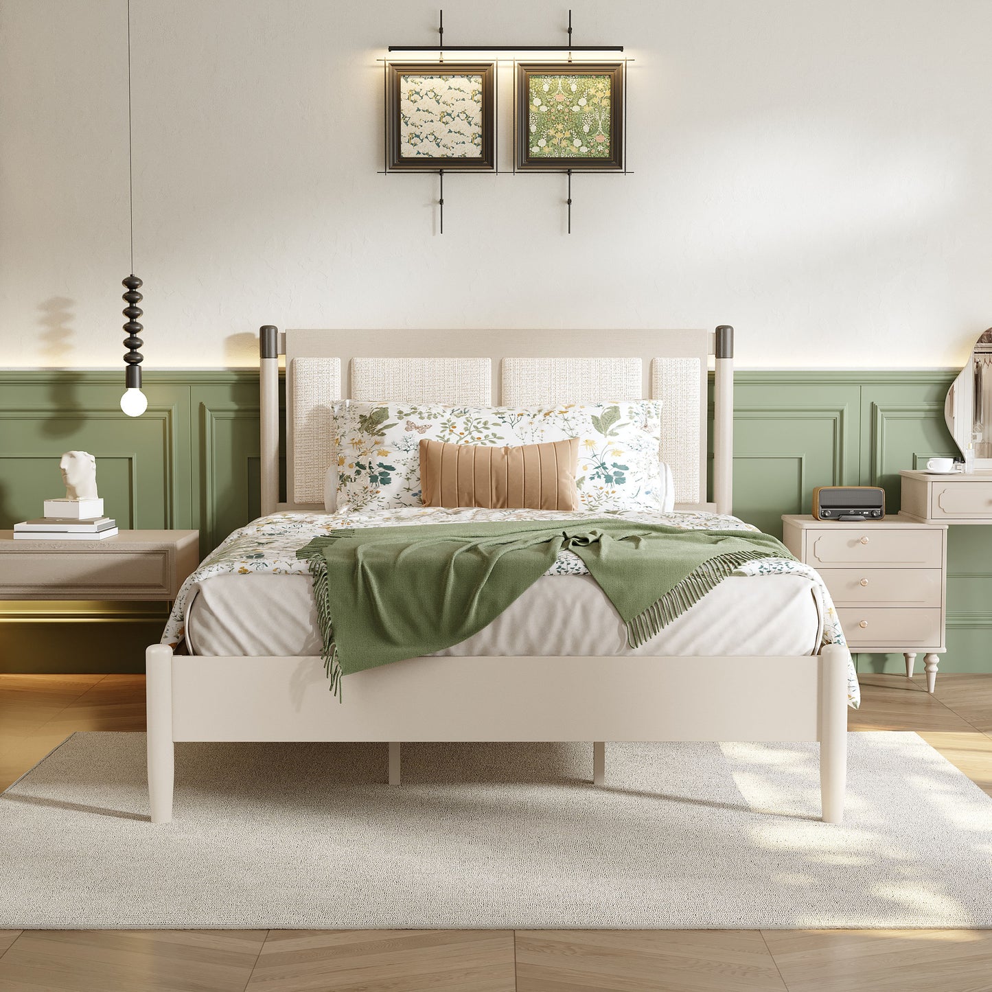 Solid Wood Queen Bed, Heavy Duty 500 Lbs Support, No Box Spring