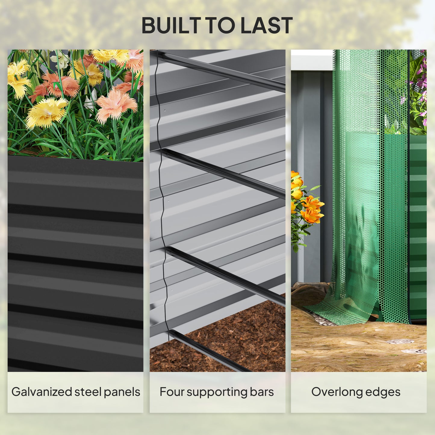 Galvanized Steel Raised Garden Bed with Crop Cage and Shade Cloth - Dark Gray, 695x355x185 mm
