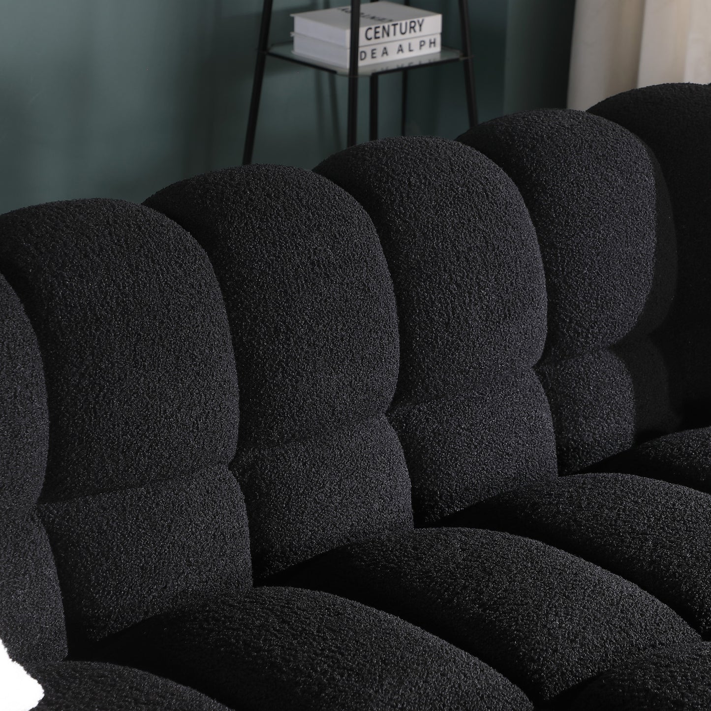 Boucle Sofa - 2 Seater, Black, Marshmallow Design, 62.2" Length