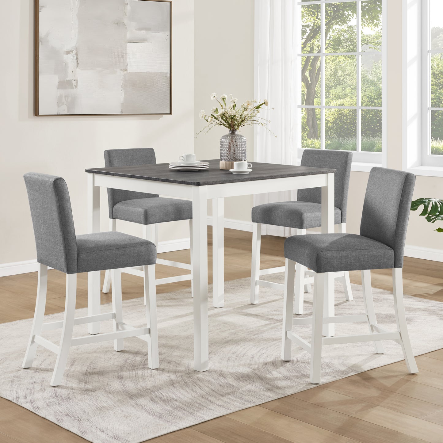 5-Piece Grey & White Counter Height Dining Table Set