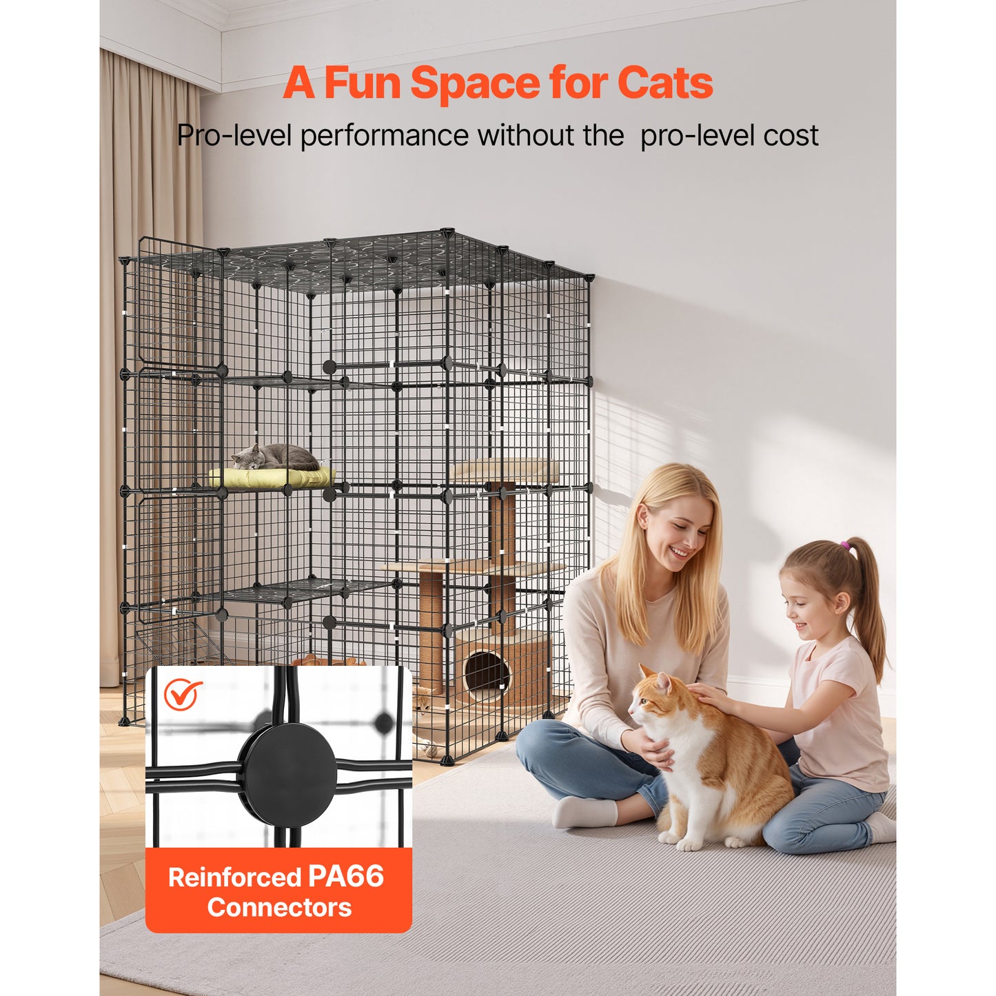 4-Tier Indoor Cat Playpen Enclosure with 4 Doors - Large Exercise Cage for 2-3 Cats