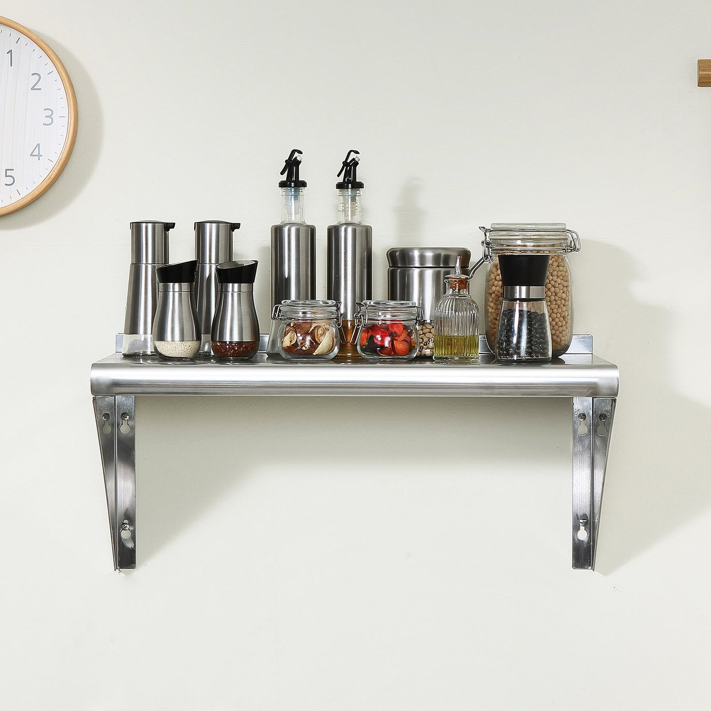 12" x 36" Stainless Steel Wall-Mounted Floating Shelf - 250 Lbs Capacity