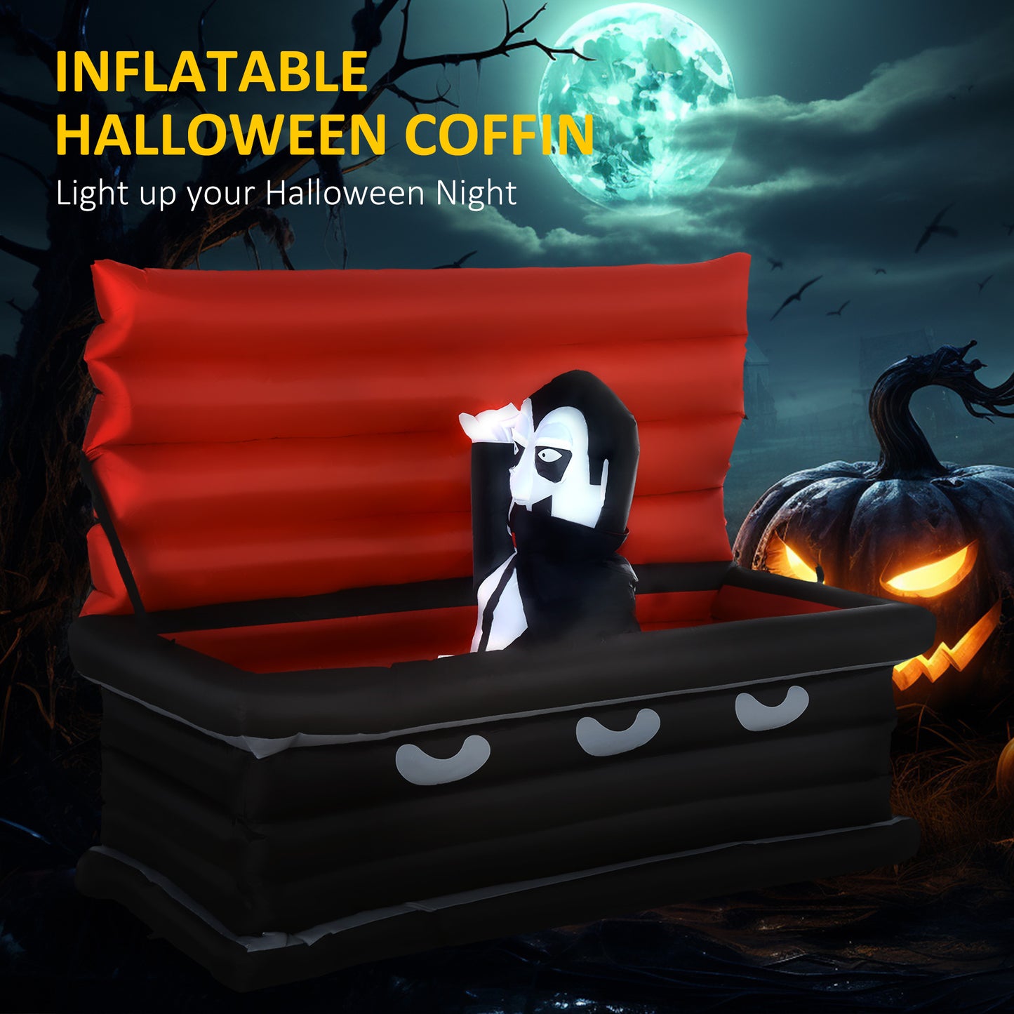 Vampire and Giant Coffin Halloween Inflatable Yard Decor - LED