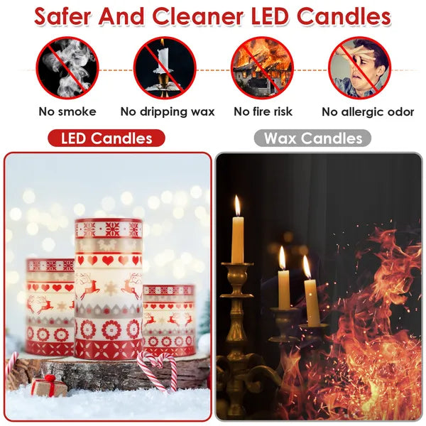 3Pcs Christmas Flameless LED Candles with Remote Control & Timer