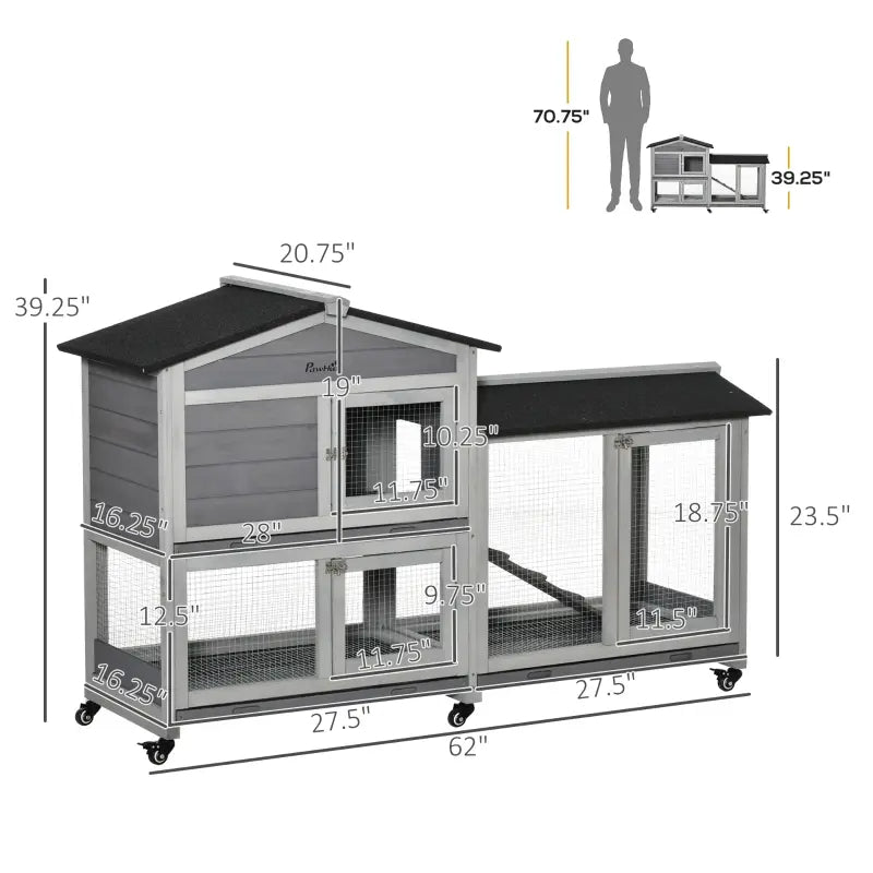 Outdoor Wooden Rabbit Hutch with Wheels, Run Box, Ramp & Slide-Out Tray