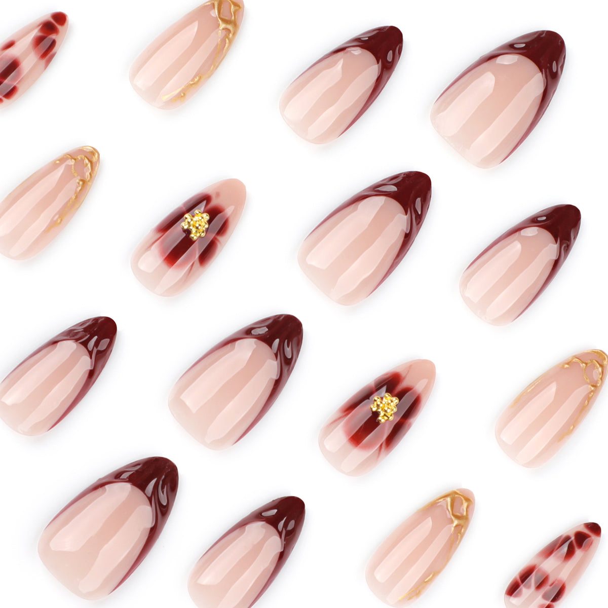 3D Flower Wearable Nail Tips with Glue - French Minimalist