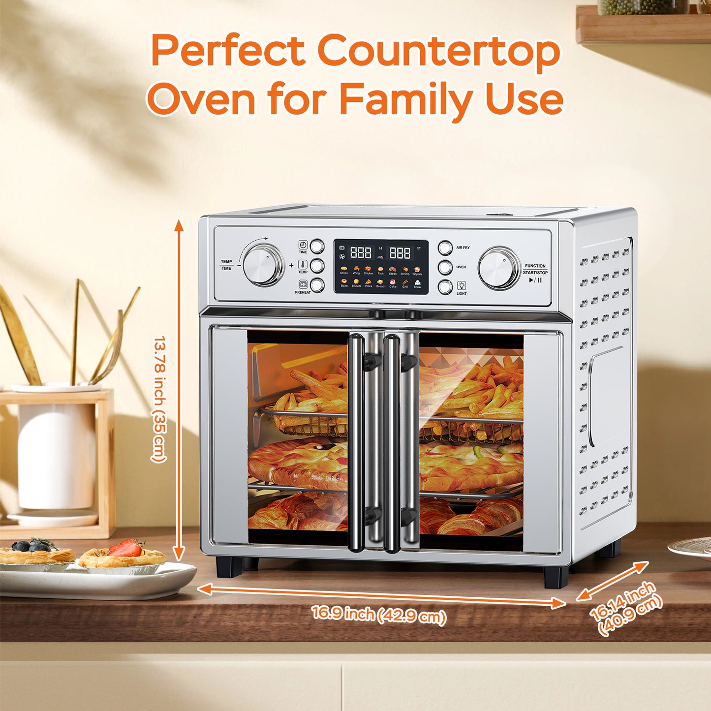 29.5QT Digital French Door Air Fryer Toaster Oven - 14 Presets, Stainless Steel