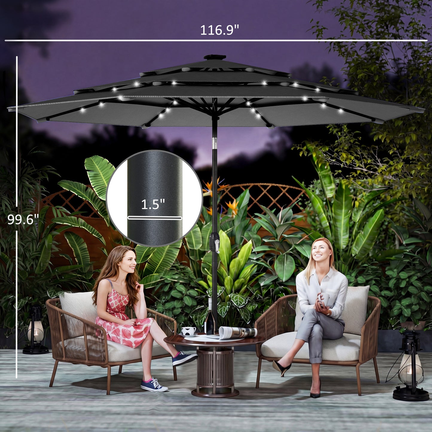 9.7 ft Outdoor Patio Umbrella with Solar LED Lights & Tilt