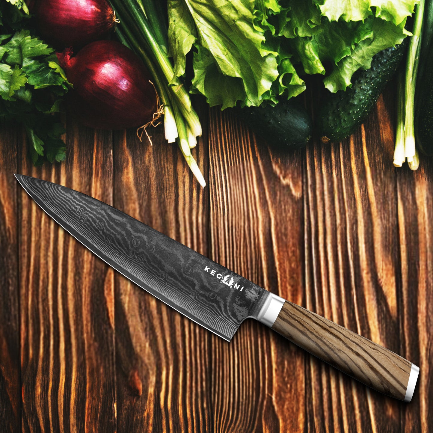 8-Inch Japanese Chef Knife - VG-10 Damascus Steel with Ergonomic Handle
