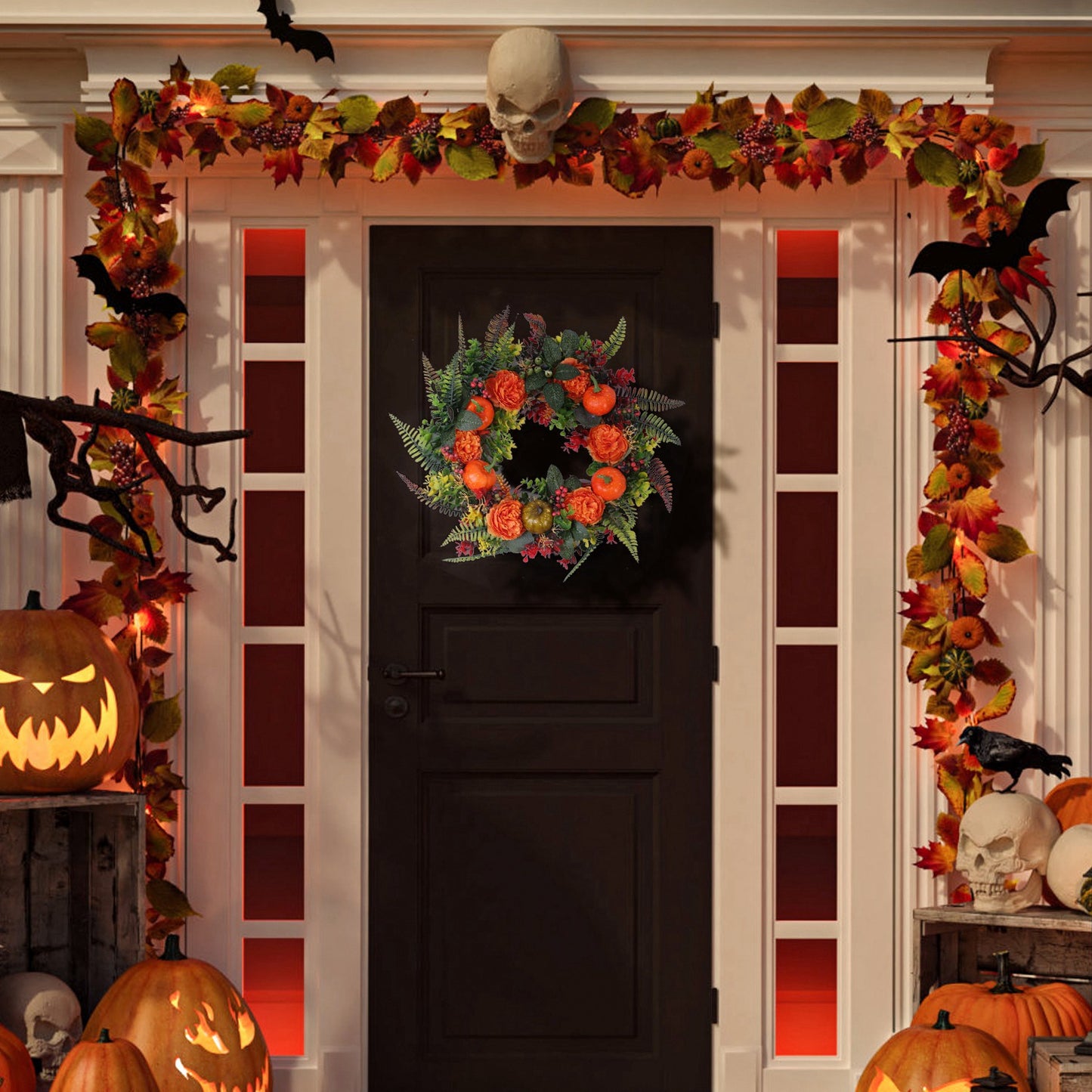 Autumn Wreath with Pumpkin, Leaves & Berries - 17.71 Inch