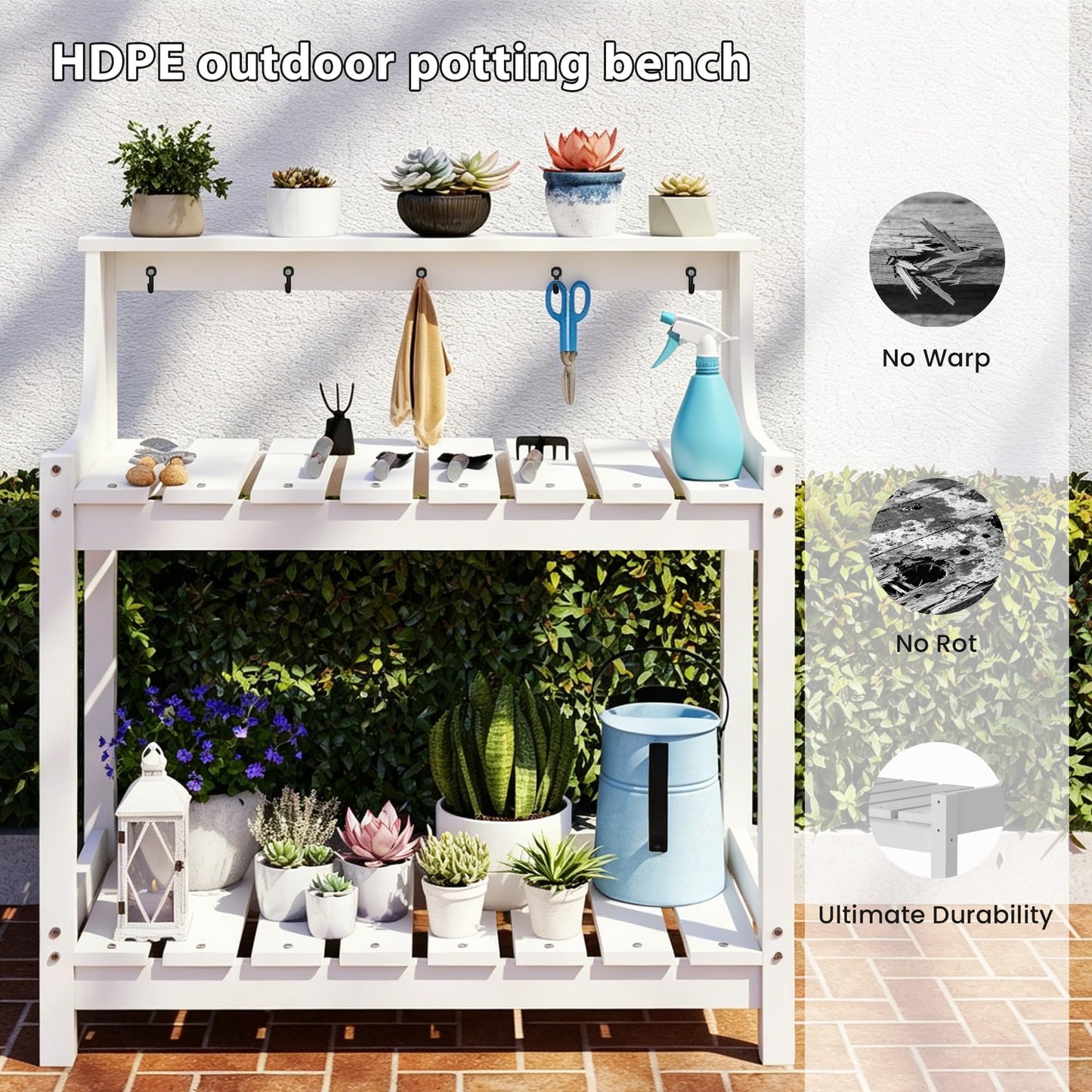 Potting Benches For Outside, HDPE Garden Table All Weather, Outdoor