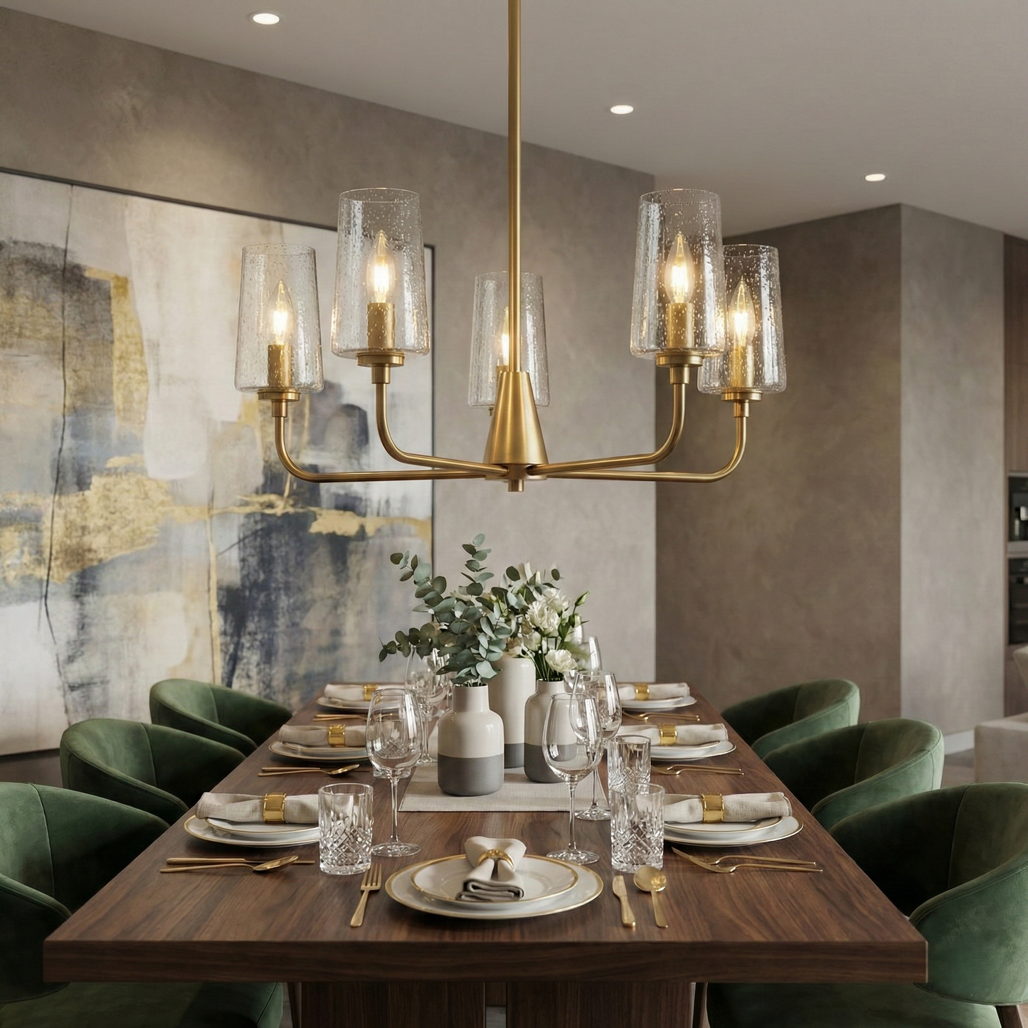 Dazzle Five Lights Chandelier With Clear Seeded Glass -Satin Brass