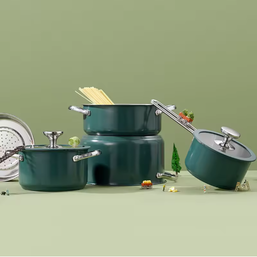 Stainless Steel Ceramic Coated Pot Set - 4 Pieces with Lids