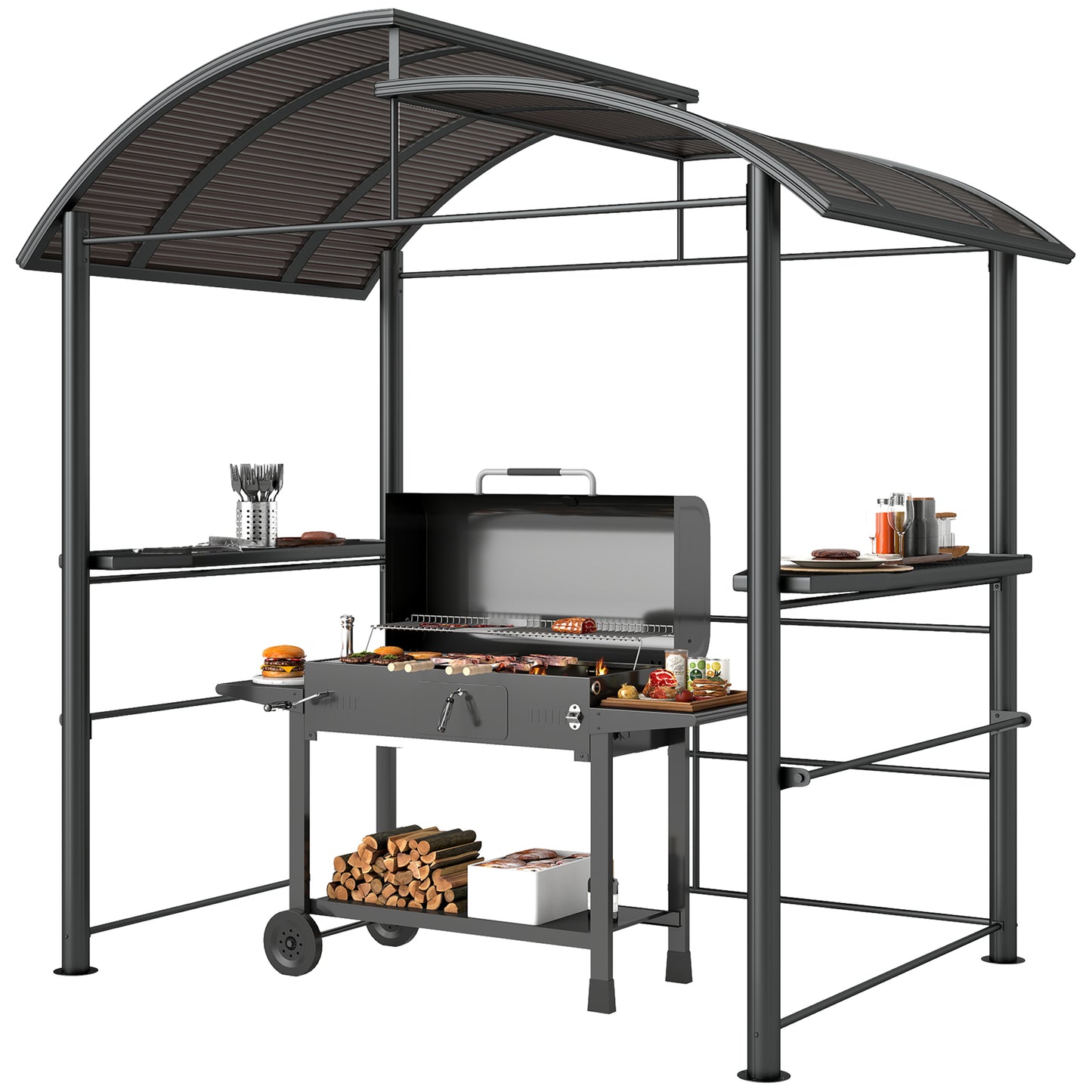 Outdoor Grill Canopy Gazebo with Vented Roof & Side Shelves