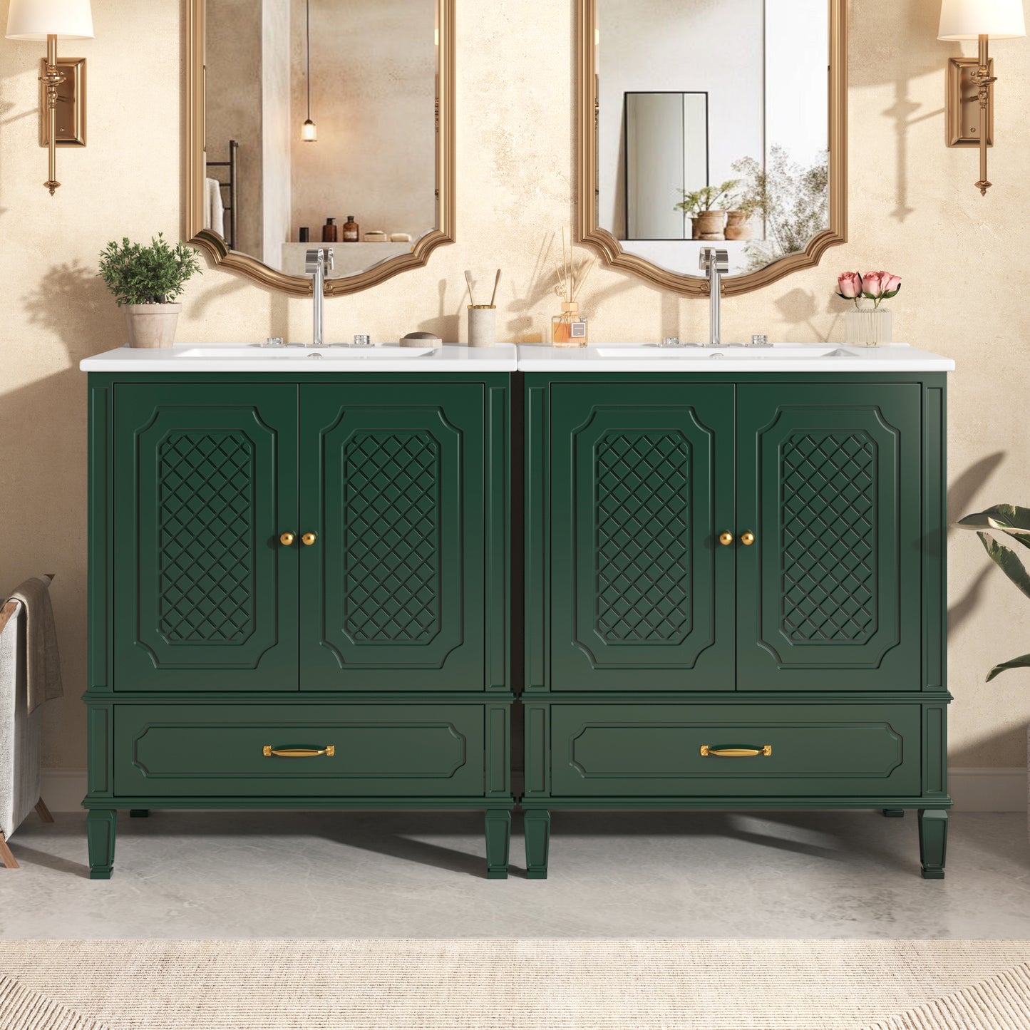 60" Double Sink Bathroom Vanity Combo Set - Green