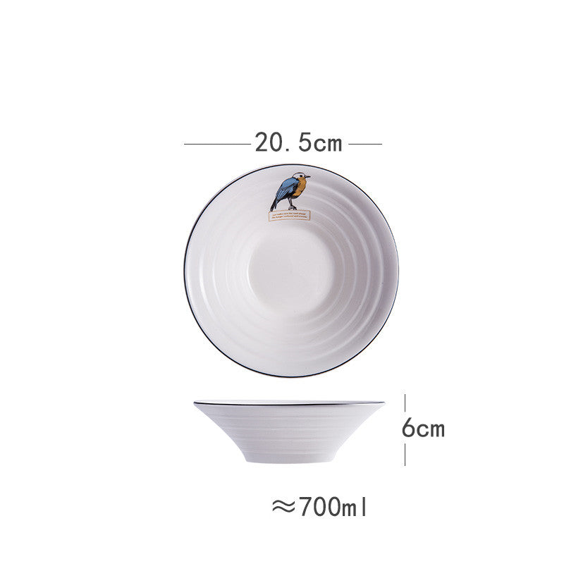 Japanese-Style Ceramic Noodle Soup Bowl with Trumpet Hat Design - 8 Inches