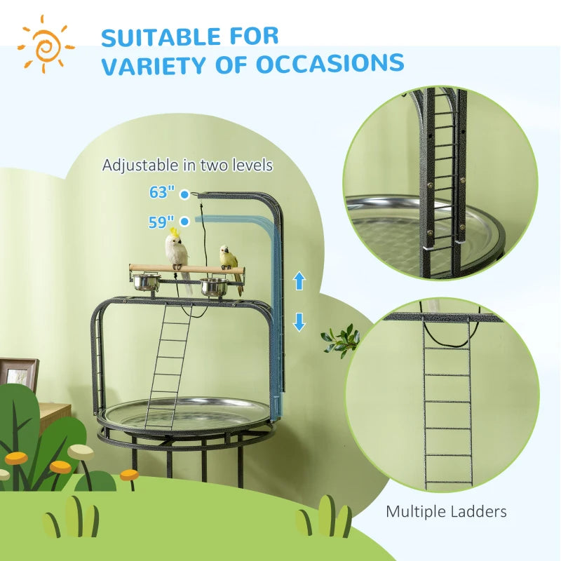 Large Bird Perch Stand with Toy Hook for Parrots and Birds - Gray
