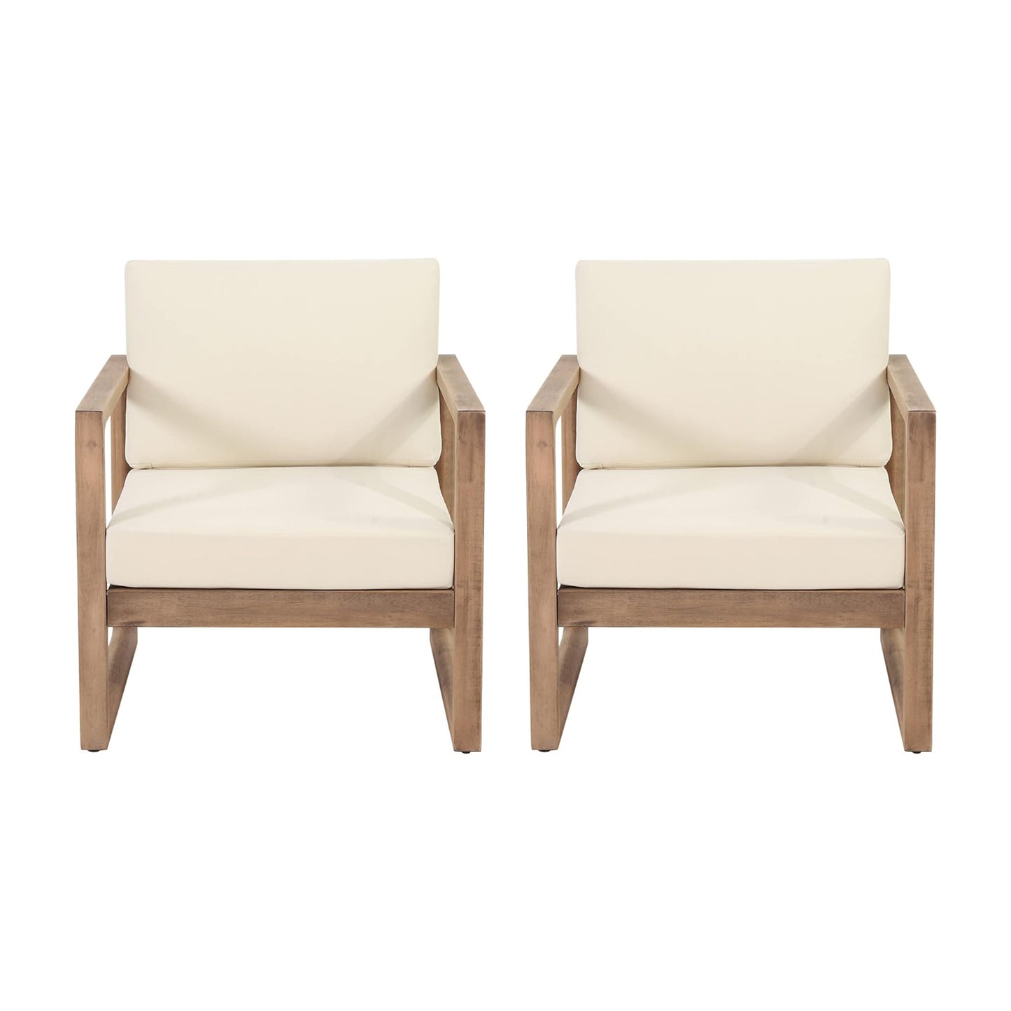 Set Of 2, Outdoor Acacia Wood Patio Club Chair, Furniture,Waterproof