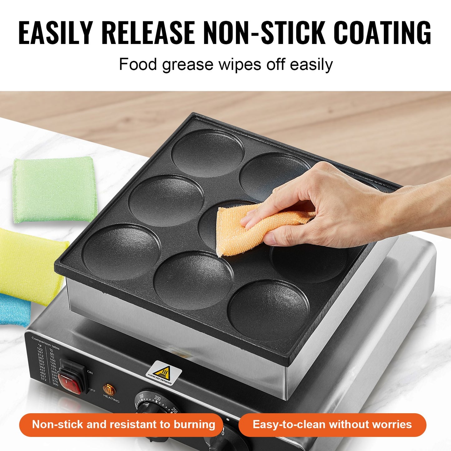 Commercial Dutch Pancake Maker 76mm Non-Stick 850W Waffle Baker Natural Color