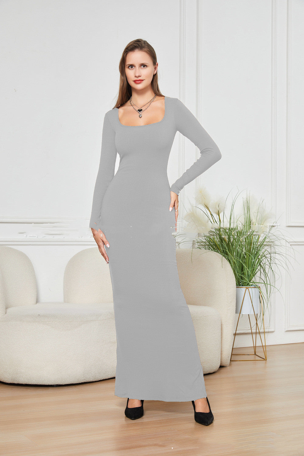 Double-Layer Belly-Contracting Hip Lifting Long Sleeve Dress