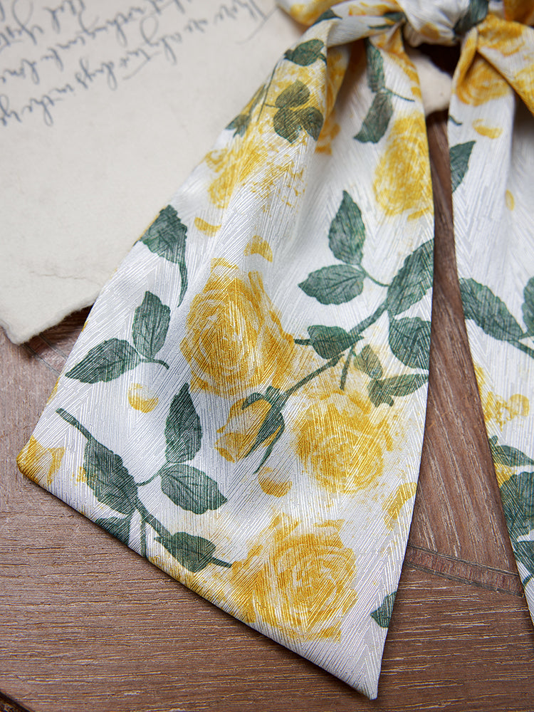 Yellow Rose Satin Hair Scrunchie