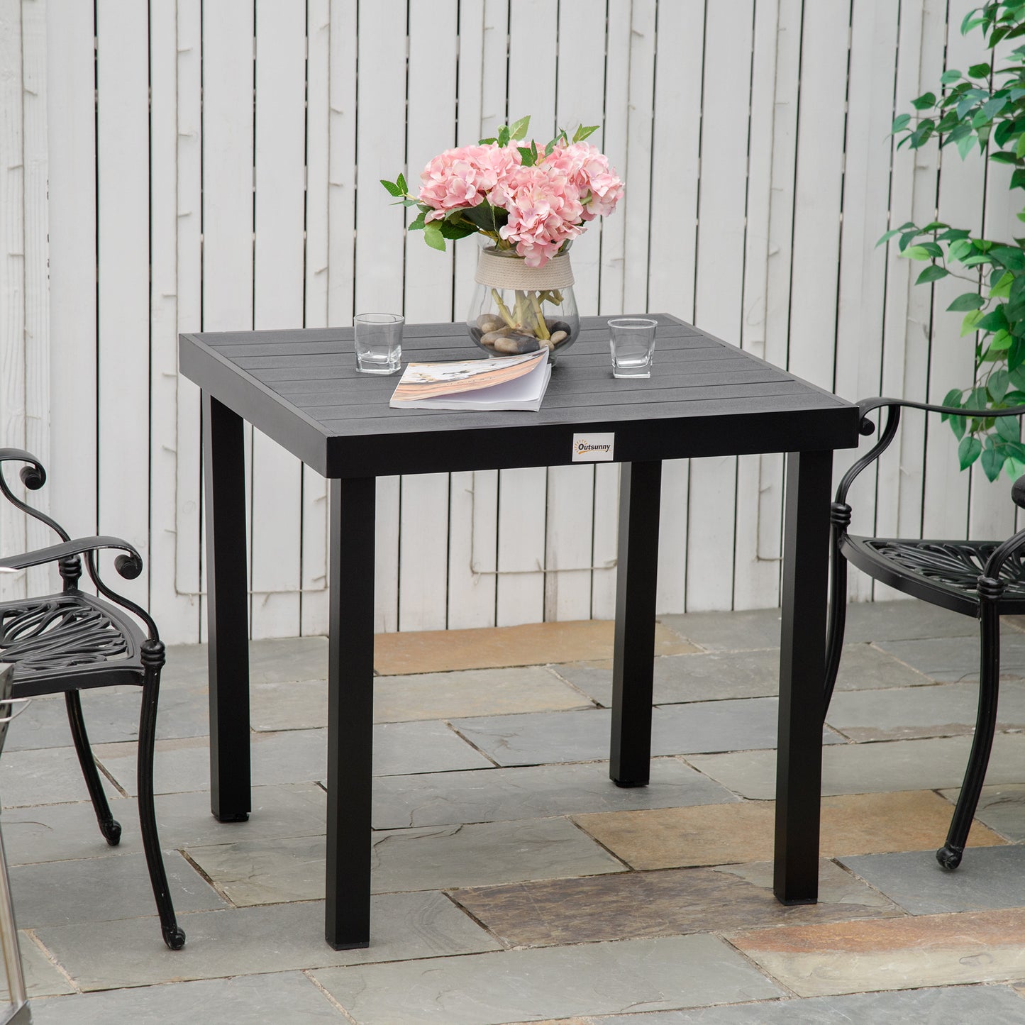 Outdoor Dining Table for 4 - Rectangular Aluminum Black