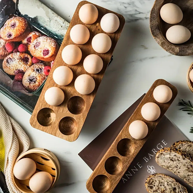 Japanese Style Wooden Egg Tray Shelf for Refrigerator Kitchen Storage
