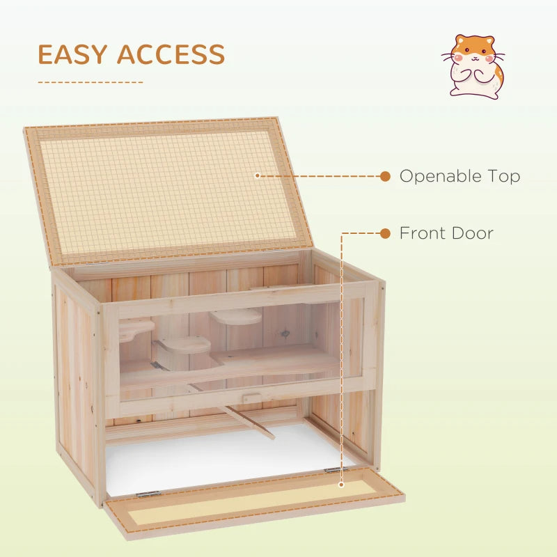 45 Inch Extra Large Fir Wood Hamster Cage with Multi-Level Platforms