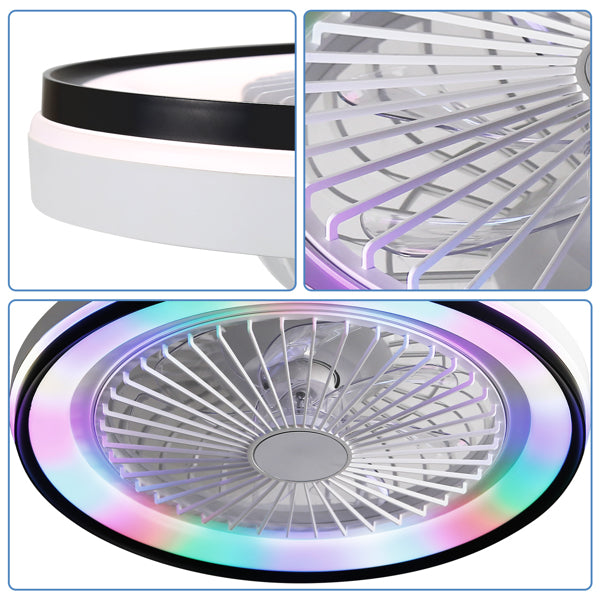 19 Inch RGB Dimmable Ceiling Fan with Remote Control, Bladeless Design for Bedroom & Party