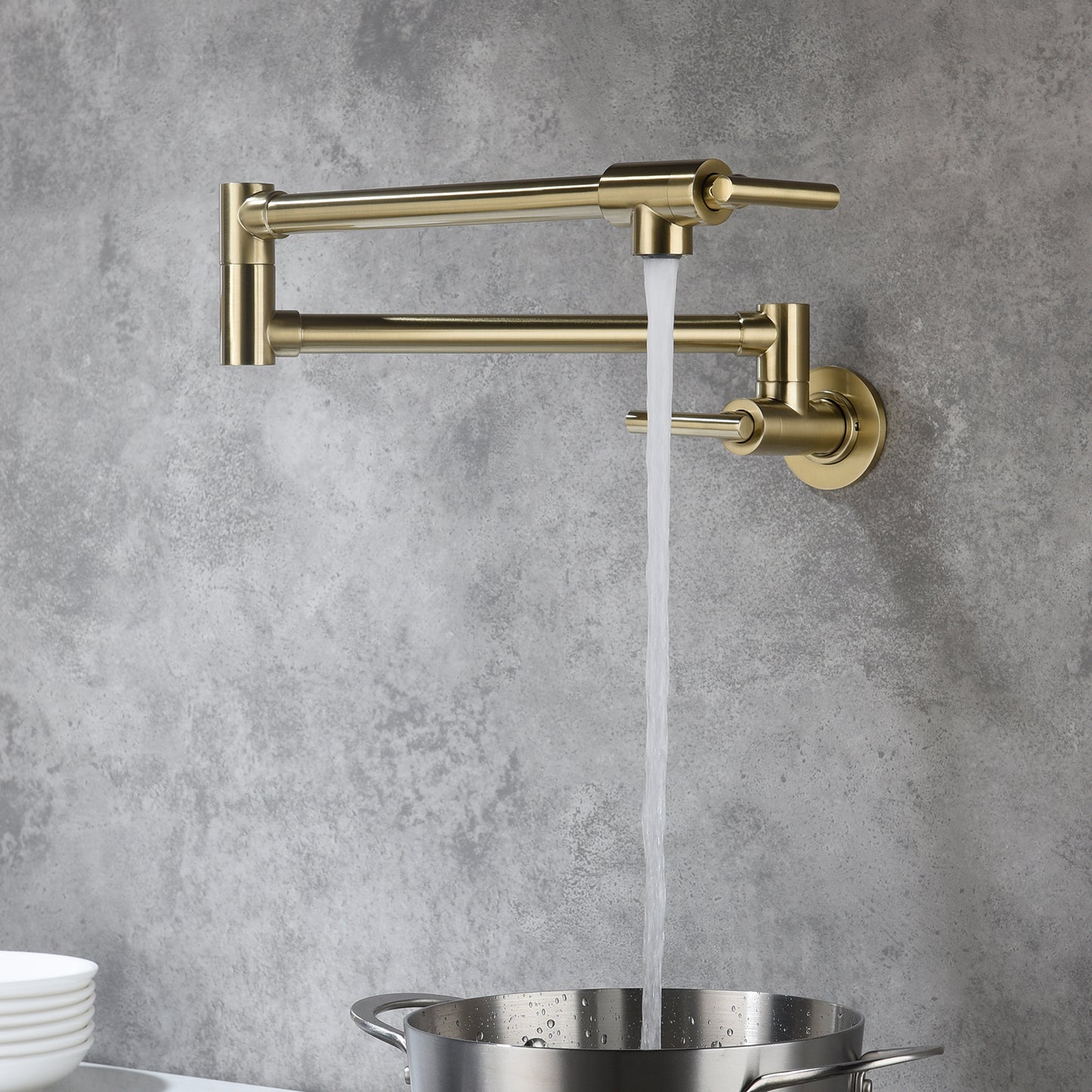 Wall-Mount Folding Faucet - Brushed Gold Brass Pot Filler