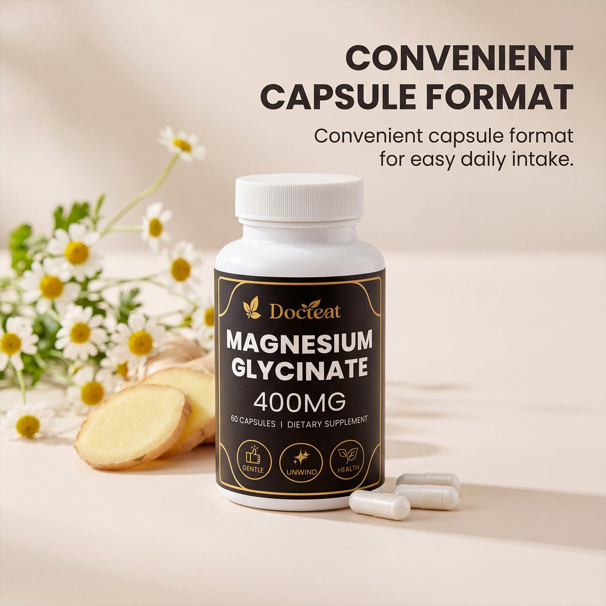 Vitamin B6 Vitamin C D3 Magnesium L-Theanine Chamomile Ginger Capsules 60 Count